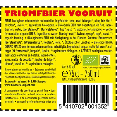 5410702001352 Triomfbier Vooruit<sup>1</sup> - 75cl Bottle conditioned organic beer (control BE-BIO-01) Sticker Back